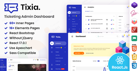 Tixia - No jQuery, Ticketing Pure React Admin Dashboard Template