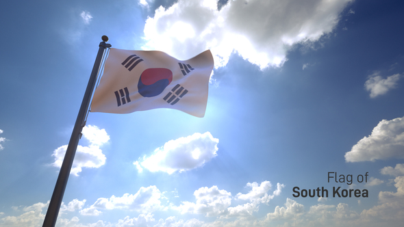 South Korea Flag on a Flagpole V4