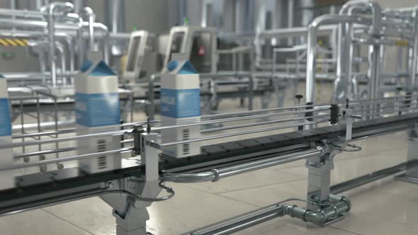Conveyor Belt For Automatic Milk Product Manufacturing At Industrial Factory alt