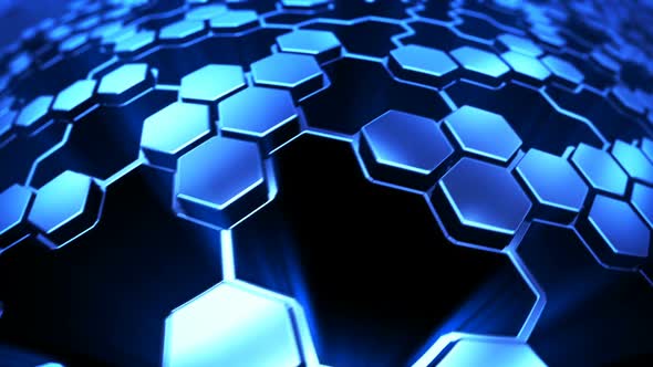 Infinite net of connected navy blue hexagons. Inspiring background. Loopable. HD