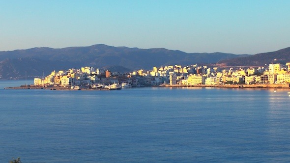 Aerial View of Agios Nikolaos City after Sunrise alt