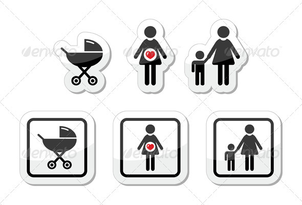 Baby icons set - parm, pregnancy, mother