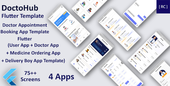 Doctor Appointment Booking Android App Template + iOS App Template | Flutter | 4 Apps | DoctoHub