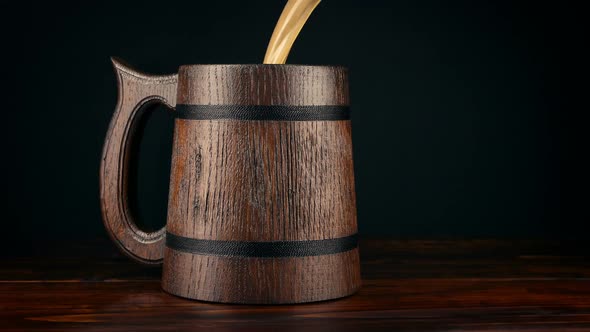 Wooden Tankard Is FIlled With Beer