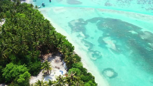 Aerial view nature of idyllic island beach time by blue water and white sandy background of a dayout