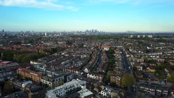 Aerial view of South London housing estate and residential street in summer
