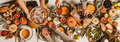 People feasting at autumn festive table, top view - PhotoDune Item for Sale