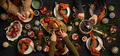 People feasting with chicken and hot wine at table - PhotoDune Item for Sale