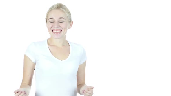 Amazed by Surprise, Excited Woman on White Background