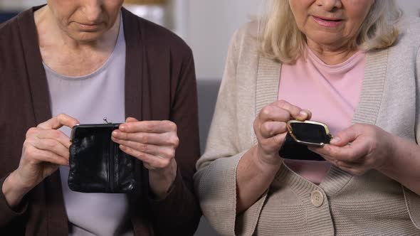 Poor Old Women Looking in Empty Wallets, Default and Bankruptcy, Economic Crisis