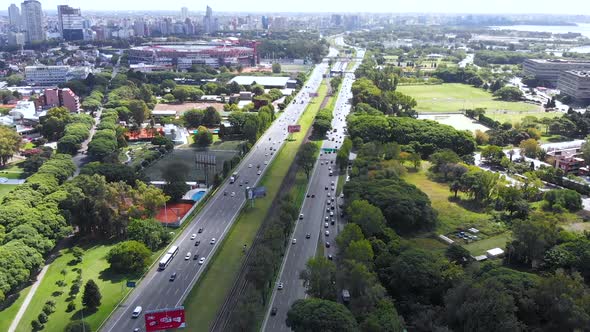 Belgrano Area, Road, Traffic, Park (Buenos Aires, Argentina) aerial view