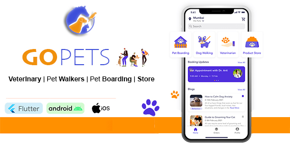 Pets Care App, Pet Boarding, Dog Walkers, Vets, Store Feature | UI Kit - GoPets