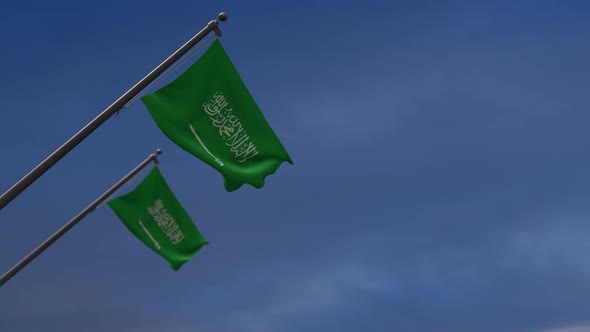 Saudi Arabia Flags In The Blue Sky  - 2K