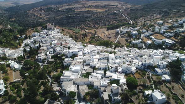 Village of Lefkes on the island of Paros in the Cyclades in Greece from the sky