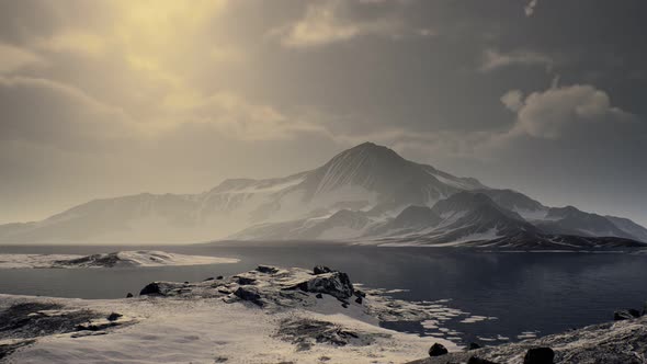 Mountains Covered with Ice in Antarctic Landscape alt