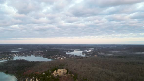 Missouri, America Midwest - Ozarks Lake and Ha Ha Tonka State Park Castle Ruins, Aerial