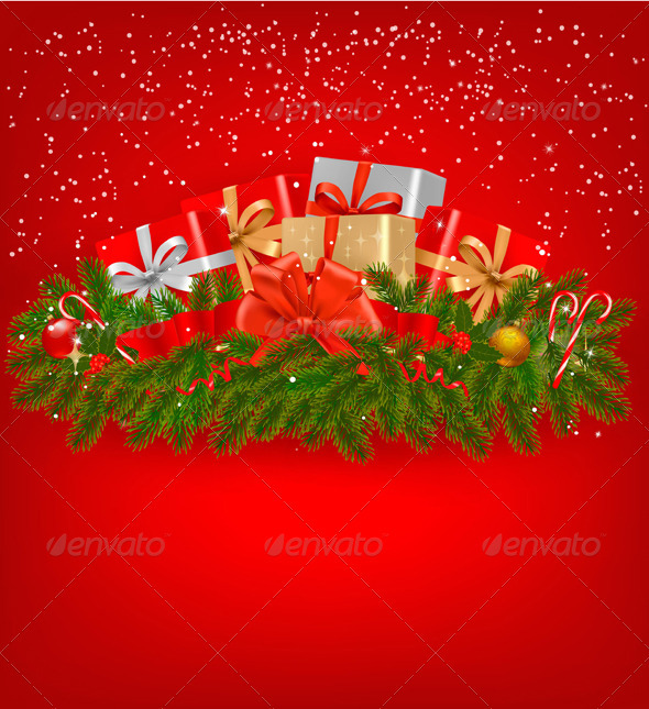 Christmas background with presents and a ribbons