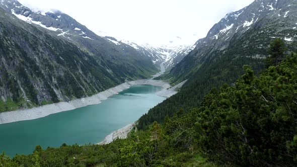 Beautiful Aerial View of Schlegeisspeicher Lake in Zillertal Tirol Austria