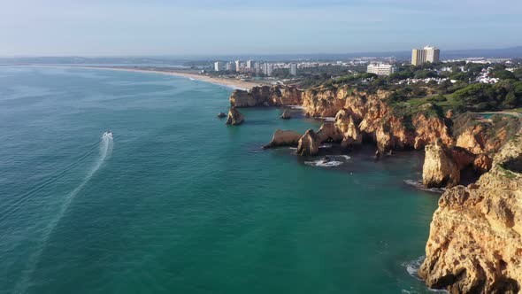 Aerial View of Beautiful Portuguese Beaches with Rocky Sandy Shores and Pure Sand for Tourists