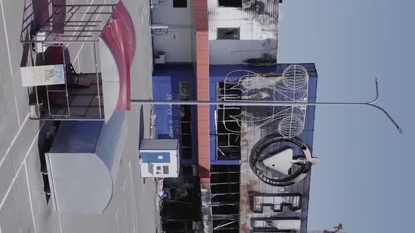 Vertical Video of a Wartorn Shopping Center in Bucha Ukraine