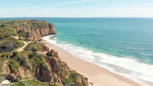 Canavial Beach seafront on the Algarve Golden Coast idyllic Landscape, Portugal