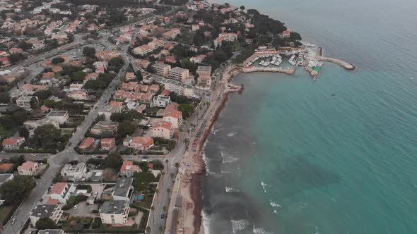 Aerial view on the bay of Cote d'Azur and La Ciotat village, France