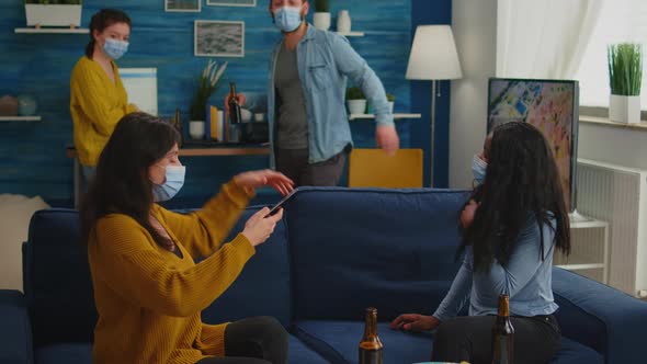 Cheerful Happy Mixed Race Friends Taking Selfie Wearing Face Mask