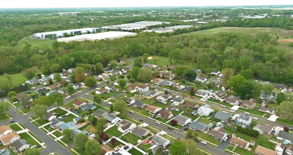 Aerial View of Road Sayreville Small Towns in Suburb Area USA