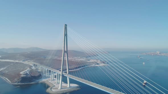 Aerial Over the Russky Road Bridge Pillar