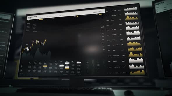 Trader examining the share investment price graph using modern software