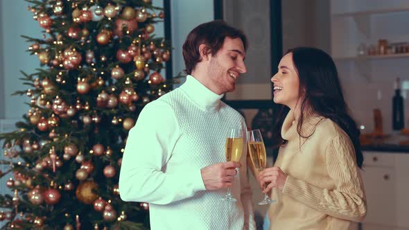 Happy couple celebrating christmas at home