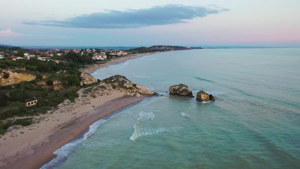 Sunset on the Sea on the Island of Sicily. Aerial View