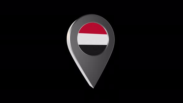 3d Animation Map Pointer With Yemen Flag With Alpha Channel - 4K