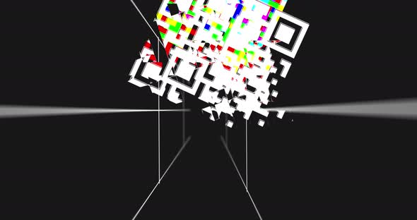QR code scanner and spinning lines against black background alt