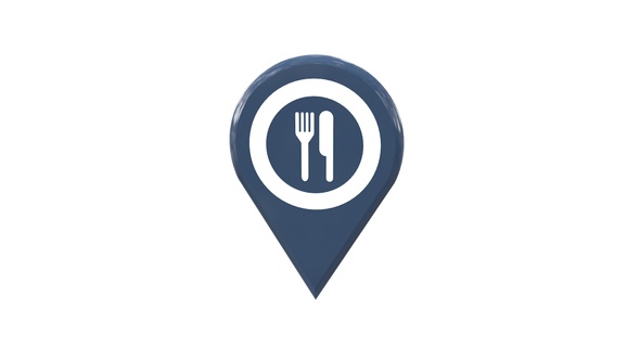 Food & Restaurant Map Location 3D Pin Icon Blue V5