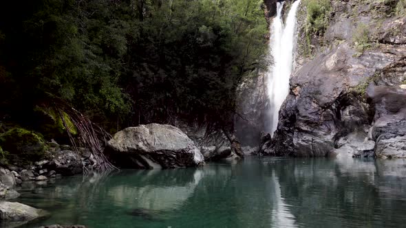 Panoramic view rio blanco waterfall in hornopiren national park