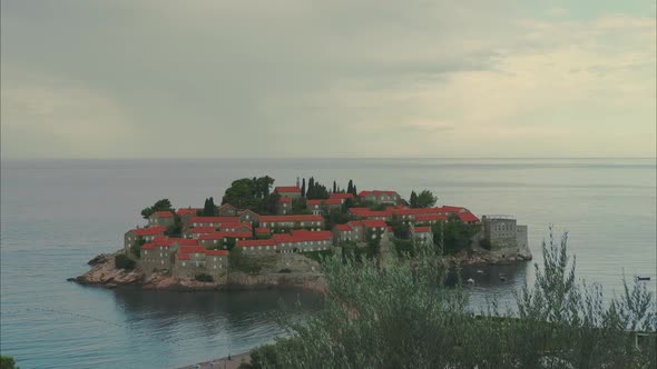 Sunrise on Picturesque Island with Medieval Architecture Buildings