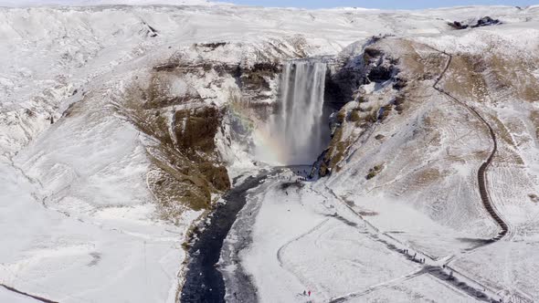 Skogafoss Waterfall one of Iceland's Iconic Landmarks and Tourist Attraction