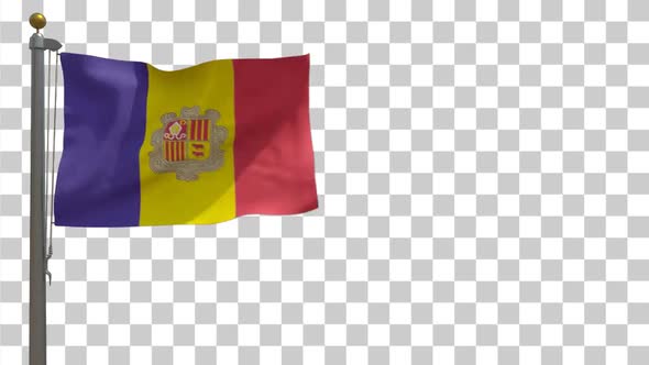 Andorra Flag on Flagpole with Alpha Channel - 4K