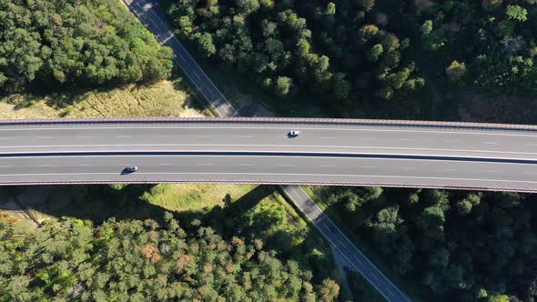 Aerial view of highway bridge in Spissky hrhov village in Slovakia