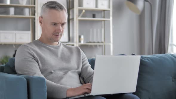 Excited Gray Hair Man Cheering Success While Working on Laptop