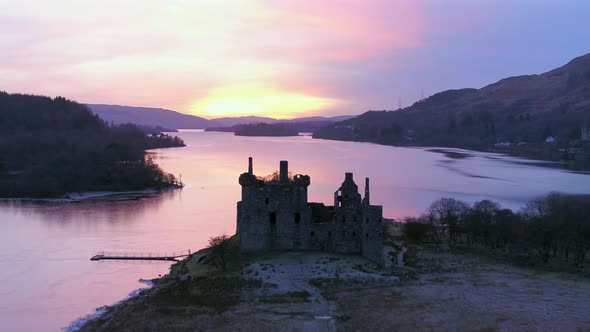 Sunset Over the Ruins of Kilchurn Castle in Scotland