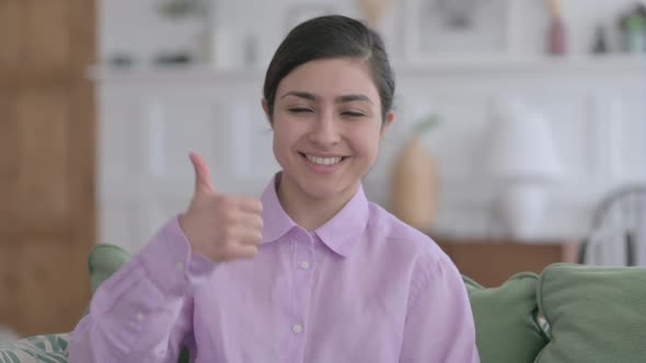 Portrait of Indian Woman showing Thumbs Up Sign