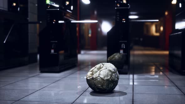 Old Soccer Ball in Empty Subway alt