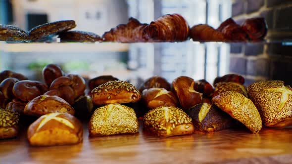 Fresh Bread on Shelves in Bakery