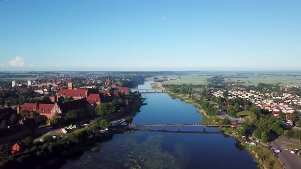 Aerial: The Castle of Malbork in Poland, summer time