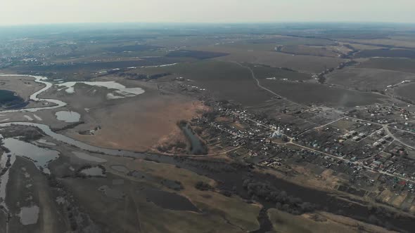 Bird's-eye View of the Overflowing River Near the Villages. The River Overflowed Near the Villages