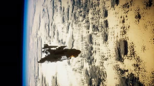 Big Spaceship on the Earth Orbit. Elements Furnished By Nasa alt