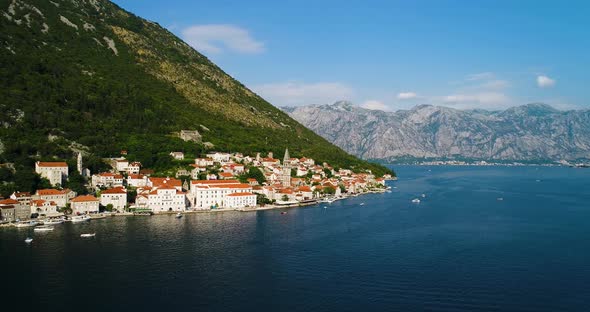 Perast Town in Montenegro at the Summer Aerial View