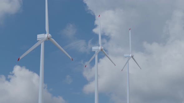 Windmill farm in sunny weather.  Renewable energy concept. Eco power.